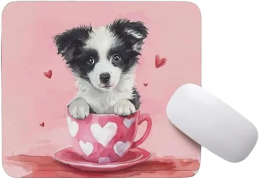 TUBBIE Basic Mousepad Puppy in Tea Cup Mouse Pad Desktop Laptop Computer Accessories Home Office Gaming Work Desk Computer Non-Slip Rubber Gift for Dogs Lover Mousepad Coffee or Tea (Border Collie)