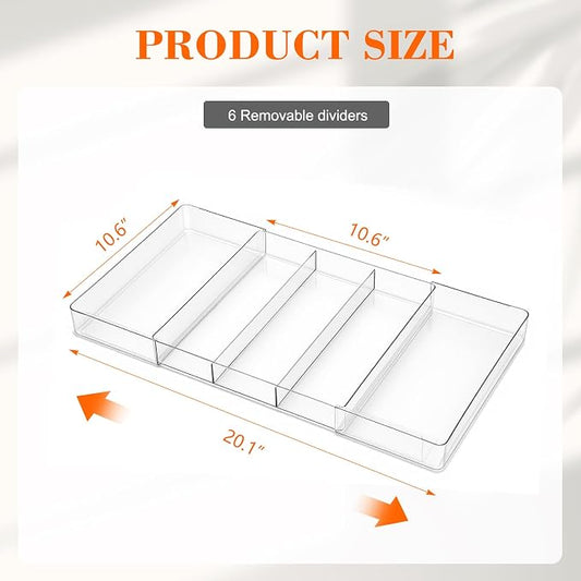 Briwooody 1 Pcs Large Expandable Acrylic Drawer Organizers, Grid Adjustable Drawer, Dividers Organizer for Desk, Makeup, Jewelry, Office, Kitchen Supplies (Clear,5 Compartments)