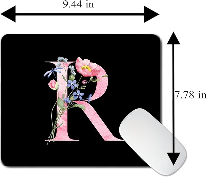Mouse Pad Pinks Flowers Initial Letters Mousepad Desktop Laptop Computer Accessories Home Office Gaming Work Desk Computer Non-Slip Rubber Monogram Floral Alphabet A-Z mousepad (R)