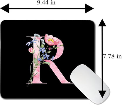 Mouse Pad Pinks Flowers Initial Letters Mousepad Desktop Laptop Computer Accessories Home Office Gaming Work Desk Computer Non-Slip Rubber Monogram Floral Alphabet A-Z mousepad (R)