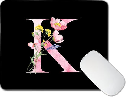 Mouse Pad Pinks Flowers Initial Letters Mousepad Desktop Laptop Computer Accessories Home Office Gaming Work Desk Computer Non-Slip Rubber Monogram Floral Alphabet A-Z mousepad (K)