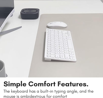 Macally White Wireless Keyboard and Mouse Combo - Quiet Productivity Duo - 2.4G Small Keyboard and Mouse Wireless - 78 Key Quiet Cordless Compact Mouse and Keyboard Combo with Mini Body