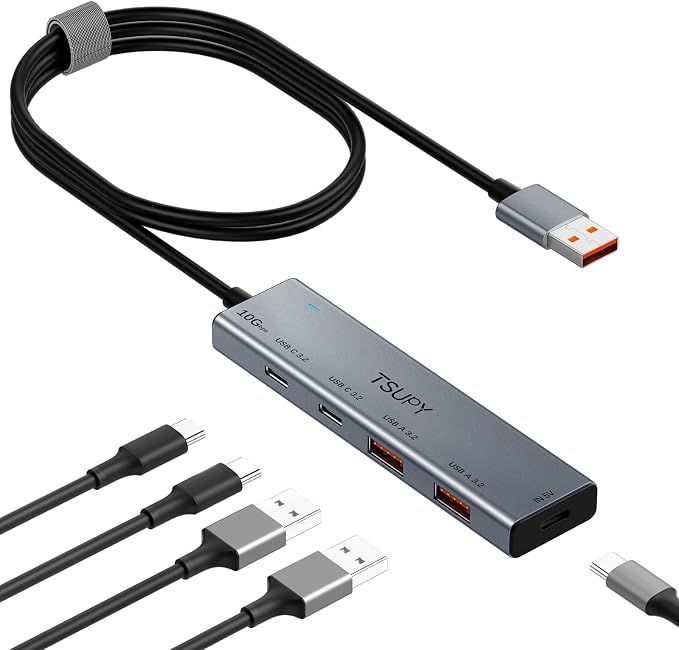 USB HUB 3.2, TSUPY USB 3.0 HUB 10Gbps USB 3.2 Gen 2 USB HUB with 4 Multi USB Ports, 4FT Extended Cable HUB for MacBook Air/Pro,Laptop,PC and More