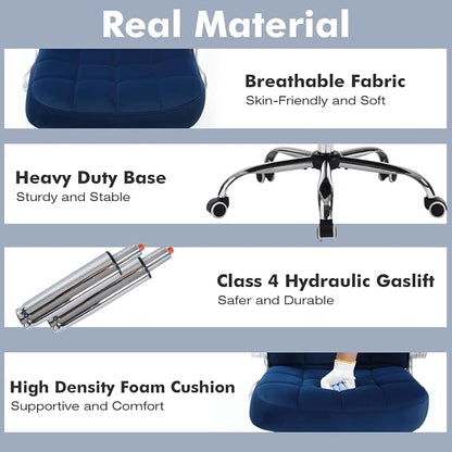 Fabric Home Office Chair Comfy, Velvet High Back Executive Desk Chair with Flip-Up Arms, Ergonomic Office Chairs with Lumbar Support, Upholstered Computer Chair with Wheels,Blue