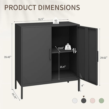 Metal Storage Cabinet,Storage Locker Cabinet with Shelves 2 Door Lockable Cabinet Black Locking Tool File Cabinet Sideboard for Office, Garage, Bathroom