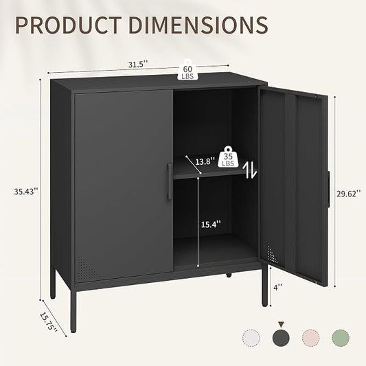 Metal Storage Cabinet,Storage Locker Cabinet with Shelves 2 Door Lockable Cabinet Black Locking Tool File Cabinet Sideboard for Office, Garage, Bathroom