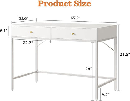 SUPERJARE Vanity Desk with Drawers, 47 inch Computer Desk, Modern Simple Home Office Desks, Makeup Dressing Table for Bedroom - White, 7997W