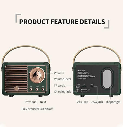 Dosmix Retro Bluetooth Speaker, Vintage Decor Mini Wireless Speaker, Cute Portable Small Speaker for Bedroom Desk Kitchen Office, Old Fashion Style Room Decor Speaker, Gift for Women Men Girls(Green)