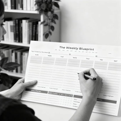 Undated Weekly Organizer & To Do List Notepad - Minimalist A4 52-Sheet Desk Planner for Work School & Family, ADHD Friendly Calendar for Deep Focus & Goal Tracking