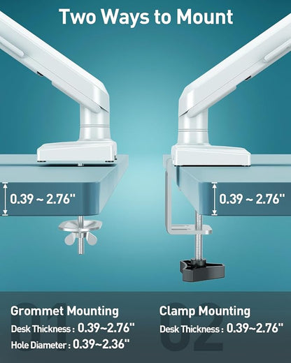 Single Monitor Desk Mount, 13-32 inch Adjustable Full Motion Monitor Arm, Computer Monitor Stand Holder with Clamp and Grommet Base, Fit 4.4 to 19.8lbs Screens, VESA Mount Bracket, White, Freelift Pro