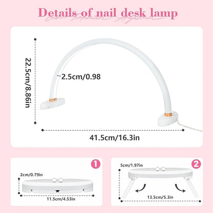 Half Moon Light for Nail Desk 16 inch Nail Desk Light Half Moon Lamp Portable Arch Lamp Dimmable with Foldable Bracket for Desk Salon Table Use, 3 Color Temperature