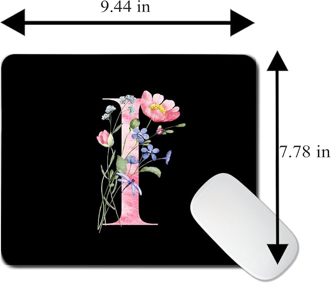 Mouse Pad Pinks Flowers Initial Letters Mousepad Desktop Laptop Computer Accessories Home Office Gaming Work Desk Computer Non-Slip Rubber Monogram Floral Alphabet A-Z mousepad (I)