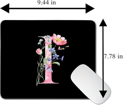 Mouse Pad Pinks Flowers Initial Letters Mousepad Desktop Laptop Computer Accessories Home Office Gaming Work Desk Computer Non-Slip Rubber Monogram Floral Alphabet A-Z mousepad (I)