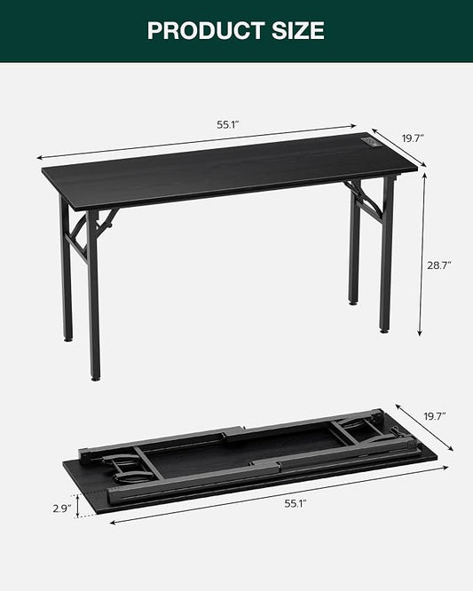 Frylr Small Folding Computer Desk – 55.1 Inch Portable Table for Craft and Study, Lightweight Desk for Small Spaces, Foldable Laptop Table Built-in AC/USB Outlets for Convenience, Dark Oak