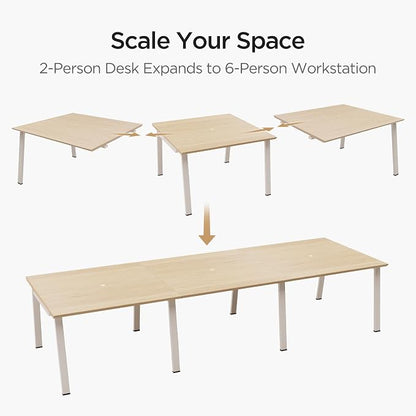 Modular Computer Office Desk, Modern Style Small Study Writing Workstation Table for Home & Business, 2 Person Extension