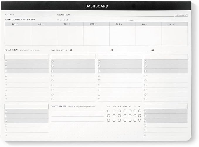 Dashboard Desk Pad with Daily Habit Tracker - Weekly Productivity Planner w/ 54 Undated Sheets, A4 Minimalist To Do List Notepad with Top 3 Priorities & 6 Focus Areas for Goals, Projects, Clients