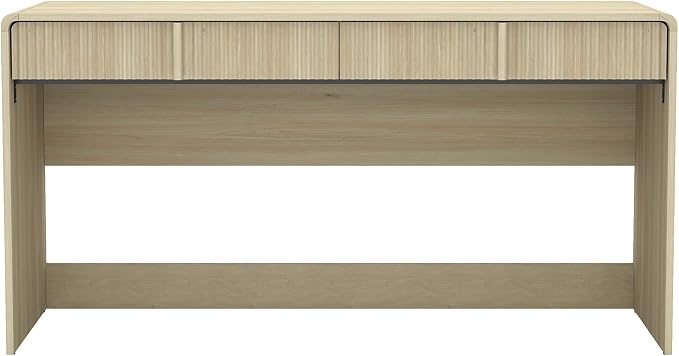 Manhattan Comfort Novara Modern 60" Writing Desk with 2 Smooth-Glide Drawers with Fluted Fronts, Office Desk with Large Work Surface, Stylish Rounded Edges, Whitewashed Oak