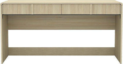 Manhattan Comfort Novara Modern 60" Writing Desk with 2 Smooth-Glide Drawers with Fluted Fronts, Office Desk with Large Work Surface, Stylish Rounded Edges, Whitewashed Oak