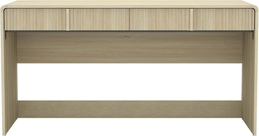 Manhattan Comfort Novara Modern 60" Writing Desk with 2 Smooth-Glide Drawers with Fluted Fronts, Office Desk with Large Work Surface, Stylish Rounded Edges, Whitewashed Oak