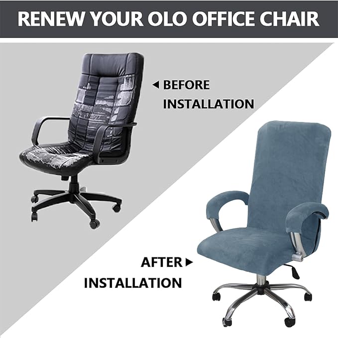 Velvet Plush Office Desk Chair Cover for Ergonomic, Gray Blue, XL | Cat Proof, Stretchable Elastic, Fits Mesh and Executive Computer Chairs, For Ergonomic Office Chair with Wheels and Armrests