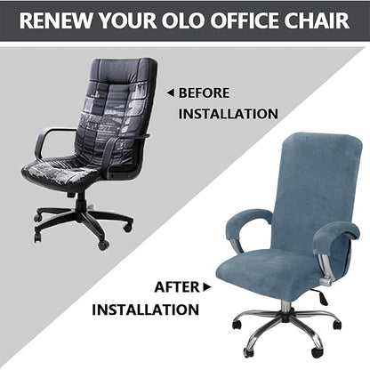 Velvet Plush Office Desk Chair Cover for Ergonomic, Gray Blue, XL | Cat Proof, Stretchable Elastic, Fits Mesh and Executive Computer Chairs, For Ergonomic Office Chair with Wheels and Armrests