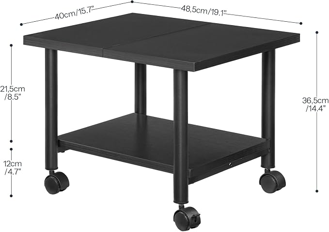 HOOBRO Printer Stand, 2-Tier Industrial Under Desk Printer Cart with Shelf, Mobile Heavy Duty Storage Rack on Wheels for Home, Office, Black BB02PS01G1