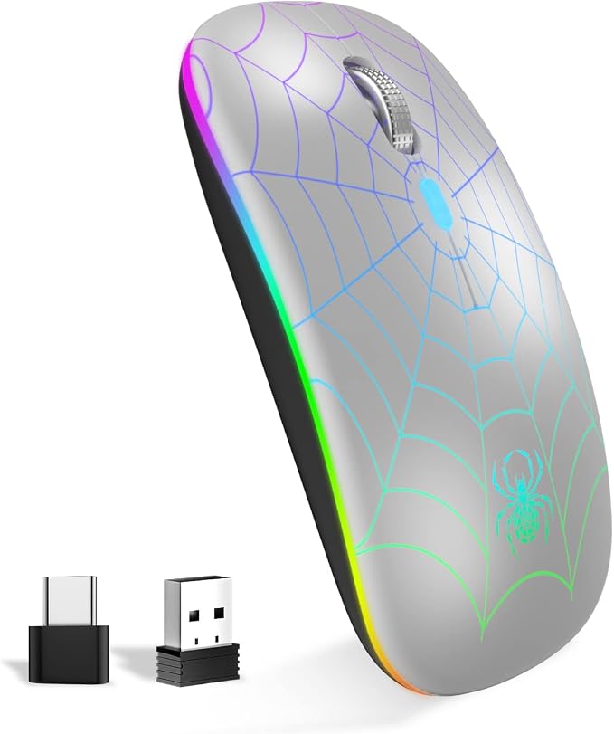 MMK for Wireless Mouse, Led Mouse Portable Mobile Optical Cordless Mouse with USB and Type C Receiver, 3 Adjustable DPI Wireless Computer Mouse for Mac Book, Laptop, Desktop, Windows, PC - Silver