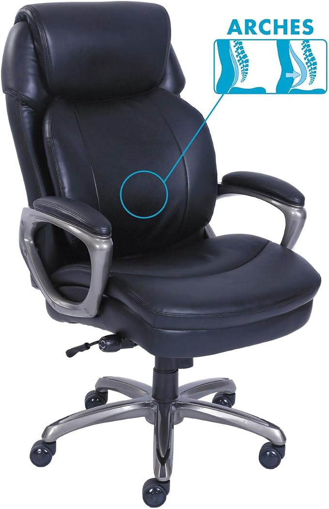 SertaPedic Cosset High-Back Executive Chair, Supports Up to 275 Lb, 18.75" to 21.75" Seat Height, Black Seat/Back, Slate Base