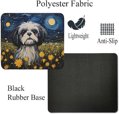 Starry Night Dog Mouse Pad for Home Office Gaming Working Desk Computer Desktop Accessories Non-Slip Rubber Mouse Pad for Dog Lovers (Shih Tzu)