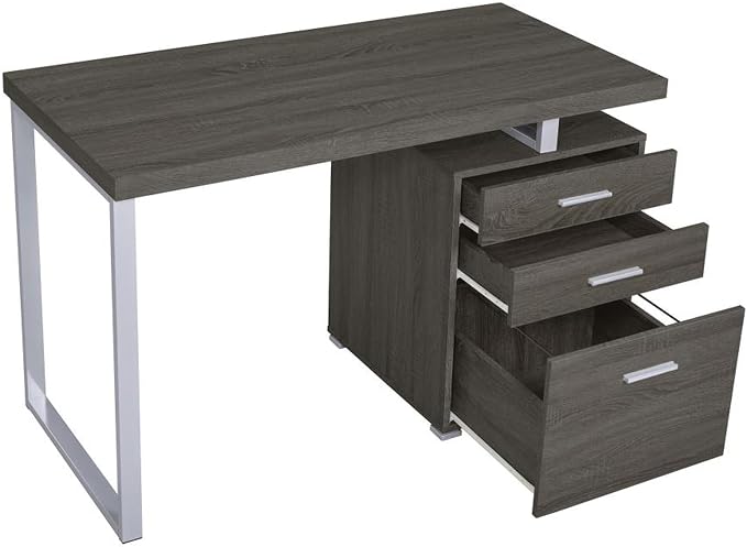 CARTESIAN Reversible 47 Inch 3 Drawer Office Computer Desk in Weathered Gray