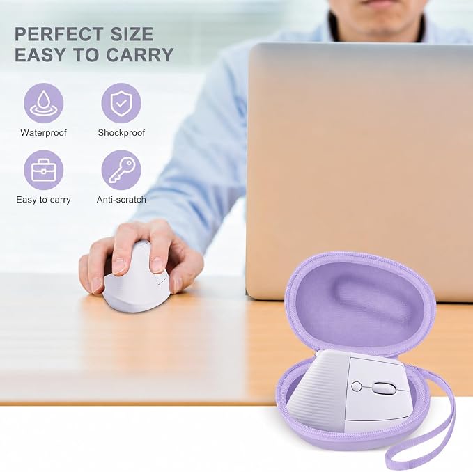 ANKHOH Case for Logitech Lift Vertical Ergonomic Mouse, Travel Carrying Holder Storage Box for Logi Wireless Bluetooth Cordless Upright Mouse - Bag Only (Purple)