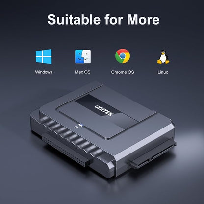 Unitek USB C to SATA 6Gbps IDE Adapter External Hard Drive Converter Kit for Universal 2.5/3.5 inch HDD/SSD Hard Drive Disk, DVD-ROM/CD-ROM/CD-RW, with USB C Connector & 12V/2A Power Adapter