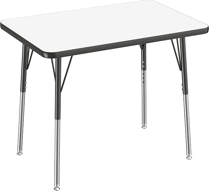 FDP Dry-Erase Rectangle Activity School and Office Table (24 x 36 inch), Standard Legs with Swivel Glides, Adjustable Height 19-30 inches; Quick Ship Single Box - Whiteboard Top and Black Edge
