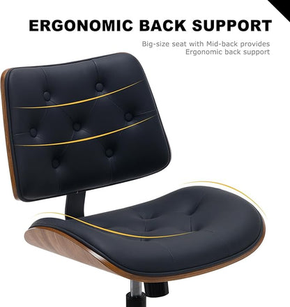 BV Armless Desk Chair with Wheels, 360 Swivel Home Office Chair No Arms, Height Adjustable Task Chair for Small Space, PU Leather Office Chair, Rolling Chair for Reading Room, Conference Room, Black