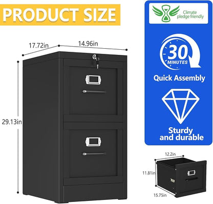 GAIOUS Metal Vertical File Cabinet with Lock, Home Office File Cabinet | 2 Drawer Under Desk Cabinet, Metal Filing Cabinet, Black Lockable Storage Cabinet, Fits Letter/Legal/A4 Size
