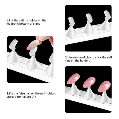 4 Sets White Nail Stand for Press on Nails Display, Magnetic Fake Nail Tips Holder for Painting Nails Practice, Beginner Acrylic Nail Art Kit Accessories, Nail Salon Equipment and Decorations