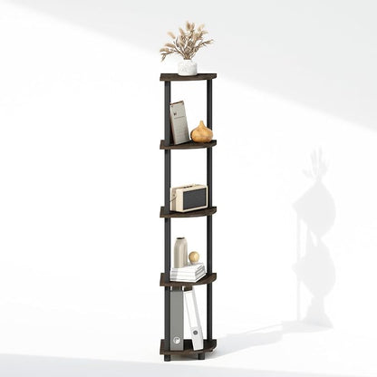 Furinno Turn-N-Tube Storage Shelves, 5-Tier Book Shelf, Corner Shelf, Toolless Open Shelves, for Organization and Storage, Living Room, Home Office, Hallway, Bedroom, Dark Brown Grain