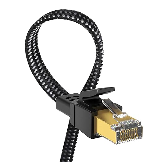 Orbram Cat 8 Ethernet Cable 7 ft, Nylon Braided High Speed Heavy Duty Network LAN Patch Cord, 40Gbps 2000Mhz SFTP RJ45 Flat Internet Cable Shielded in Wall, Indoor&Outdoor for Modem/Router/Gaming/PC