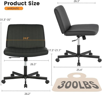 FDW Criss Cross Chair with Wheels Cross Legged Office Desk Modern Swivel Height Adjustable Wide Seat Computer Task Vanity Chair Comfy Fabric Armless Seating for Home Office