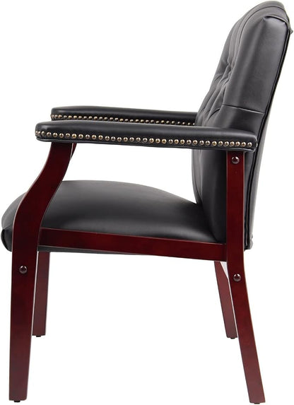 Ergonomic High Back Office Guest Chair - Black Leather Executive Single Chair for Reception & Conference Rooms, Waiting Room, Meeting, Lobby, Church, No Wheels with Arm Fixed Base Design