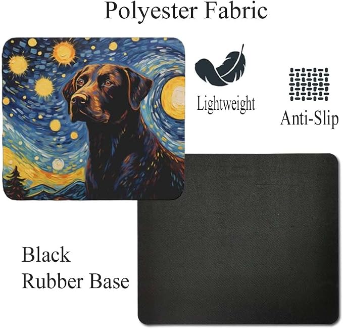 Starry Night Dog Mouse Pad for Home Office Gaming Working Desk Computer Desktop Accessories Non-Slip Rubber Mouse Pad for Dog Lovers (Labrador)