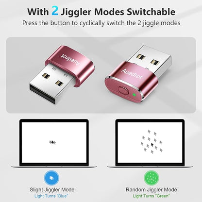 AUEDROT Mouse Jiggler Undetectable Metal USB Mouse Mover with Switch Button, Automatic Mini Mouse Shaker with 2 Jiggle Modes, Plug and Play, Keep Computer/Laptop Awake, Rose Gold, 2 PCS