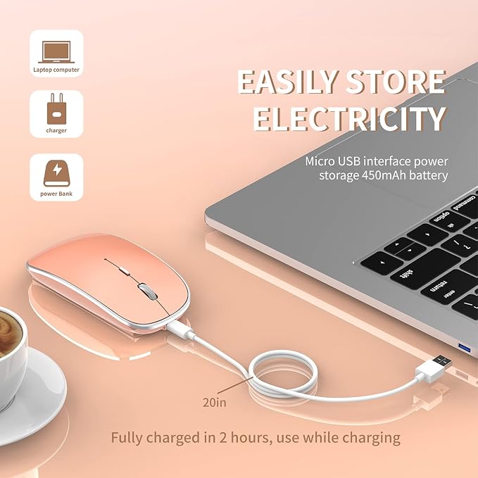 Halpilt Wireless Mouse Chargeable Portable Silent USB-A and USB-C Dual Mode Wireless Mouse 3 Adjustable DPI for Laptop, Mac, Android, PC (Q23S Orange)
