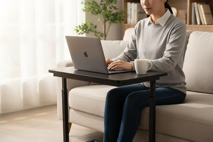 Height Adjustable C-Shaped Sofa Side Table, Laptop Table for Couch & Bed, Black