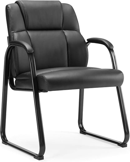 Sweetcrispy Waiting Room Guest Chair Set of 4, Stationary Office Reception Chairs No Wheel, Comfy Padded Arms and Seld Base, for Conference Room Lobby Home Computer Desk Bedroom Elderly, Deep Black