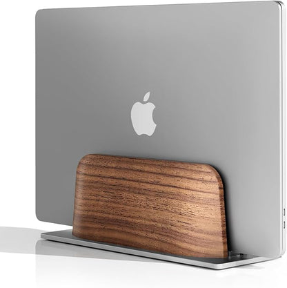 UPERGO Vertical Laptop Stand for Desk, Laptop Holder to Dock MacBook, MacBook Pro and Other Laptops, Black Walnut Wood | Solid Black Walnut Wood & Aluminum, Adjustable 0.79"–1.42", Scratch-Resistant Pads, Anti-Slip Base, Natural Wood Grain