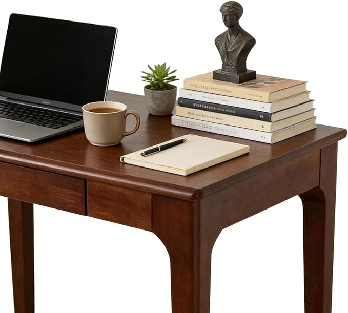 Solid Wooden Desk with Drawers, Small Writing Desk with Drawers for Computer, PC Desk for Work, Study or Gaming, Easy to Assemble