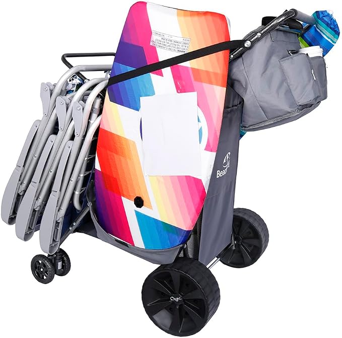 Ultimate Buggy Beach Cart with Big Wheels for Sand, Wide Wheel Wagon with Insulated Cooler Bag, Body Board and Umbrella Holder, 100 lbs Capacity