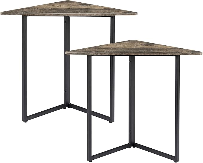 VECELO Corner Shelf, End Side Tables, Triangle Shelves with Metal Frame for Small Space, Living Room, Kitchen, Bathroom Classic Grey 2 Set