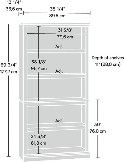 Sauder 5 Tier Book Shelf Wooden Bookcase Multipurpose Bookshelf for Home Office, Living Room, in Jamocha Wood